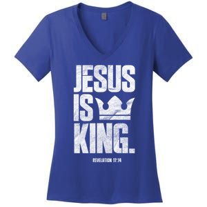 Jesus Is King Christian Bible Scripture Quote Gift Women's V-Neck T-Shirt