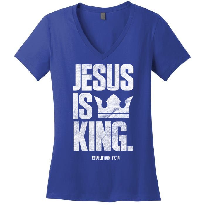 Jesus Is King Christian Bible Scripture Quote Gift Women's V-Neck T-Shirt