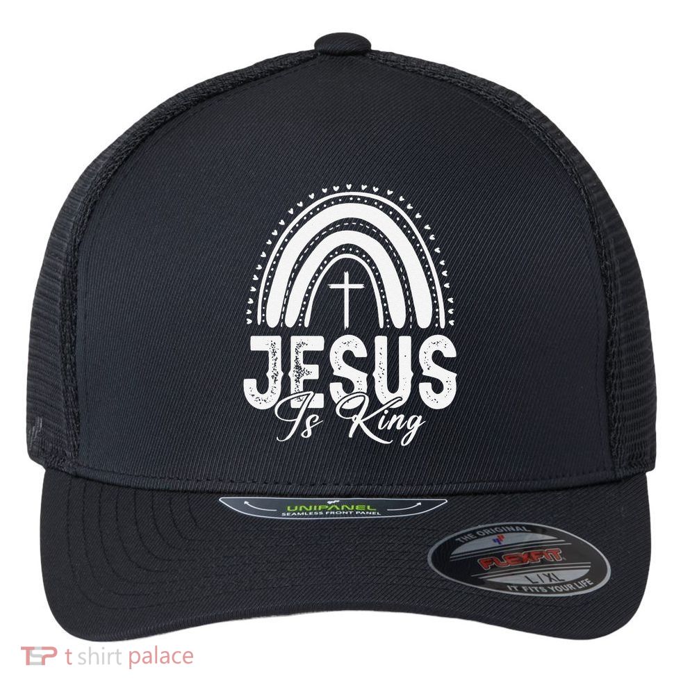 Jesus Is King Subtle Christian Minimalist Religious Flexfit Unipanel Trucker Cap