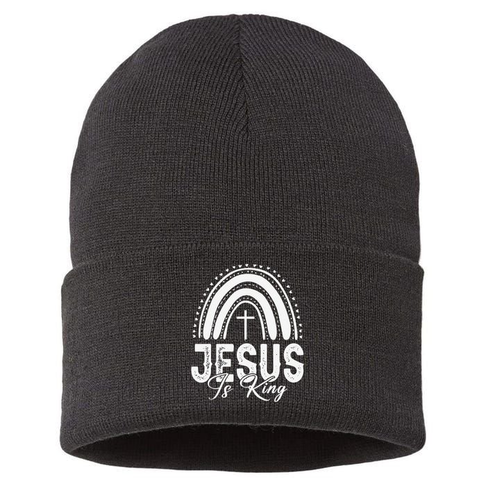 Jesus Is King Subtle Christian Minimalist Religious Sustainable Knit Beanie