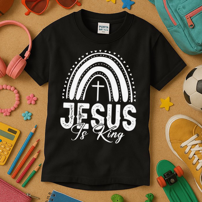 Jesus Is King Subtle Christian Minimalist Religious Kids T-Shirt