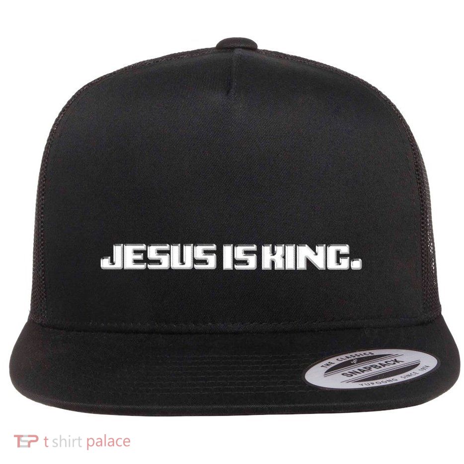 Jesus Is King. King Of Kings: Minimalist Faith Christian Catholic Flat Bill Trucker Hat