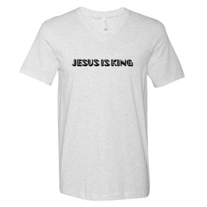 Jesus Is King. Embossed Minimalist Faith Christian Catholic V-Neck T-Shirt