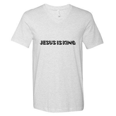 Jesus Is King. Embossed Minimalist Faith Christian Catholic V-Neck T-Shirt