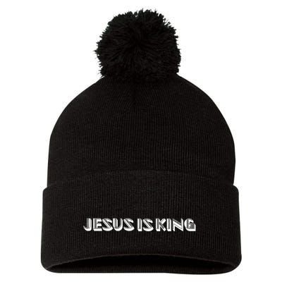 Jesus Is King. Embossed Minimalist Faith Christian Catholic Pom Pom 12in Knit Beanie