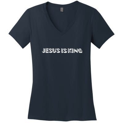 Jesus Is King. Embossed Minimalist Faith Christian Catholic Women's V-Neck T-Shirt