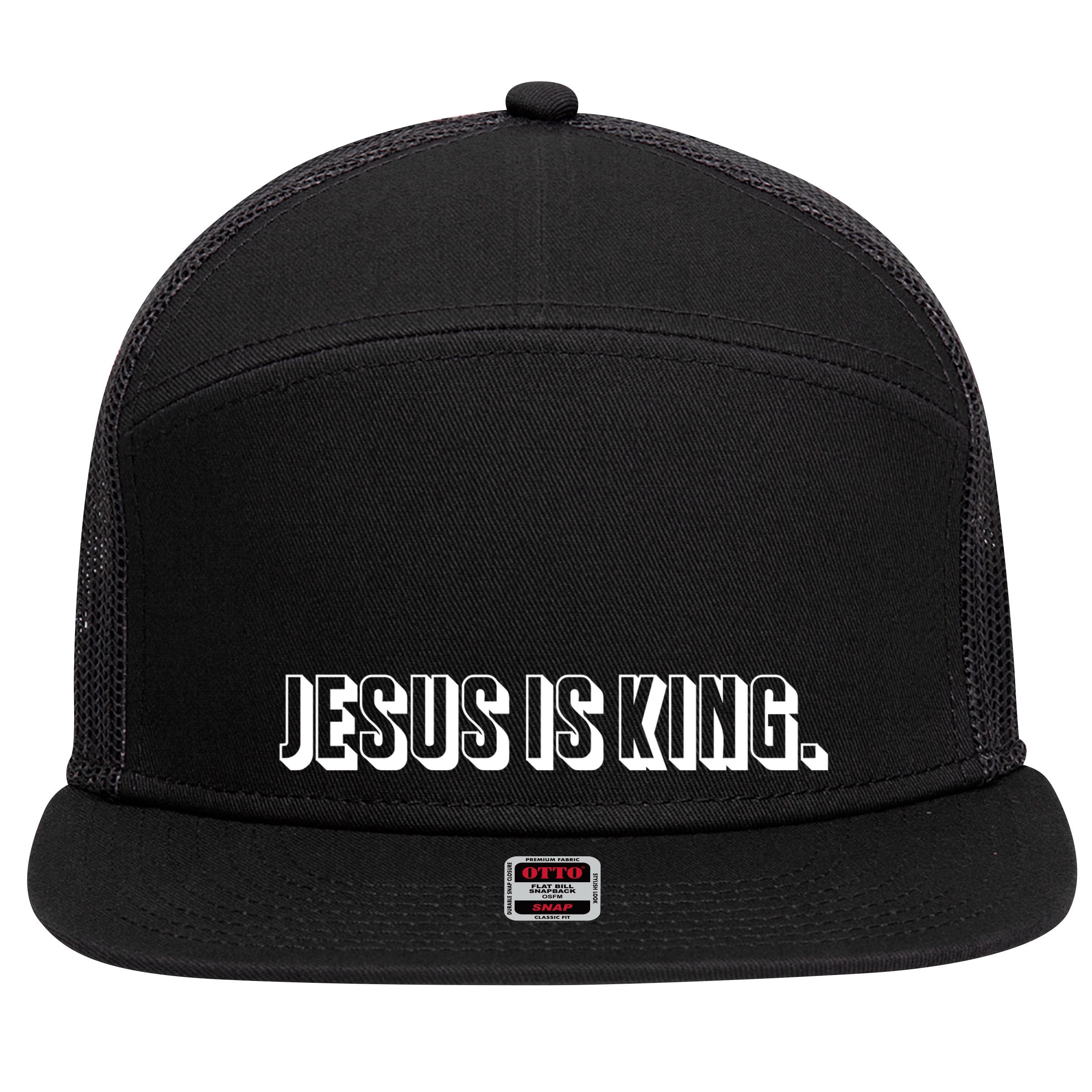 Jesus Is King 3d Simple Font Christian Catholic Christ 7 Panel Mesh Trucker Snapback Hat
