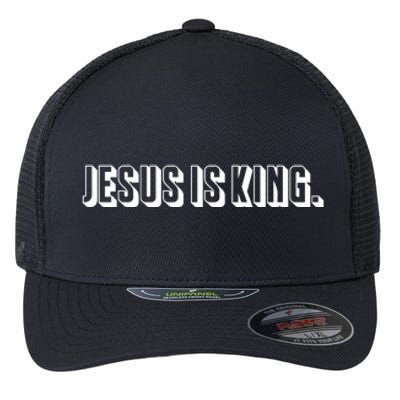 Jesus Is King 3d Simple Font Christian Catholic Christ Flexfit Unipanel Trucker Cap