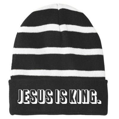 Jesus Is King 3d Simple Font Christian Catholic Christ Striped Beanie with Solid Band