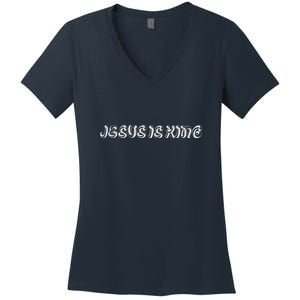 Jesus Is King Embossed Simple Faith Christian Catholic Women's V-Neck T-Shirt