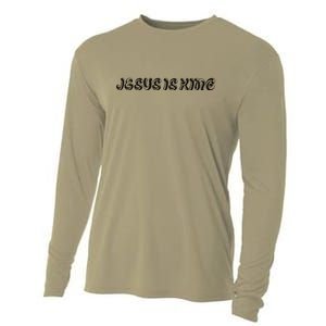 Jesus Is King Embossed Simple Faith Christian Catholic Cooling Performance Long Sleeve Crew