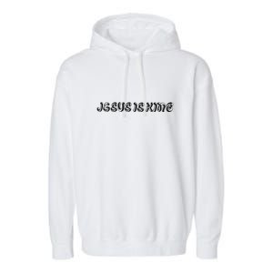 Jesus Is King Embossed Simple Faith Christian Catholic Garment-Dyed Fleece Hoodie