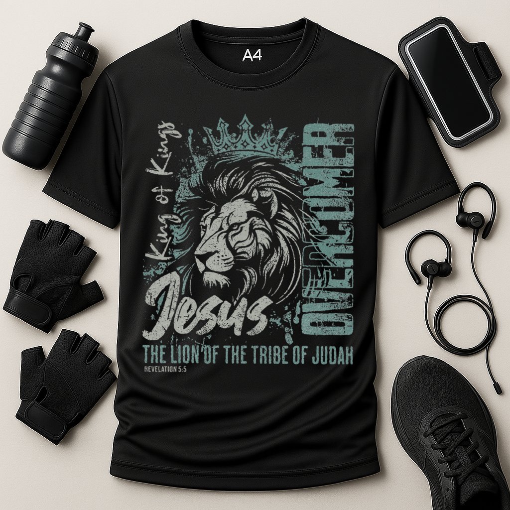 Jesus Is King Lion Of Judah Bible Faith Graphic Christian Cooling Performance Crew T-Shirt