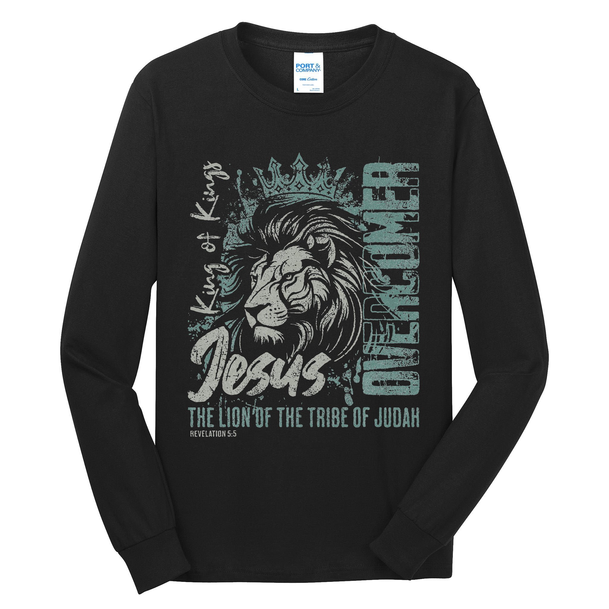 Jesus Is King Lion Of Judah Bible Faith Graphic Christian Tall Long Sleeve T-Shirt