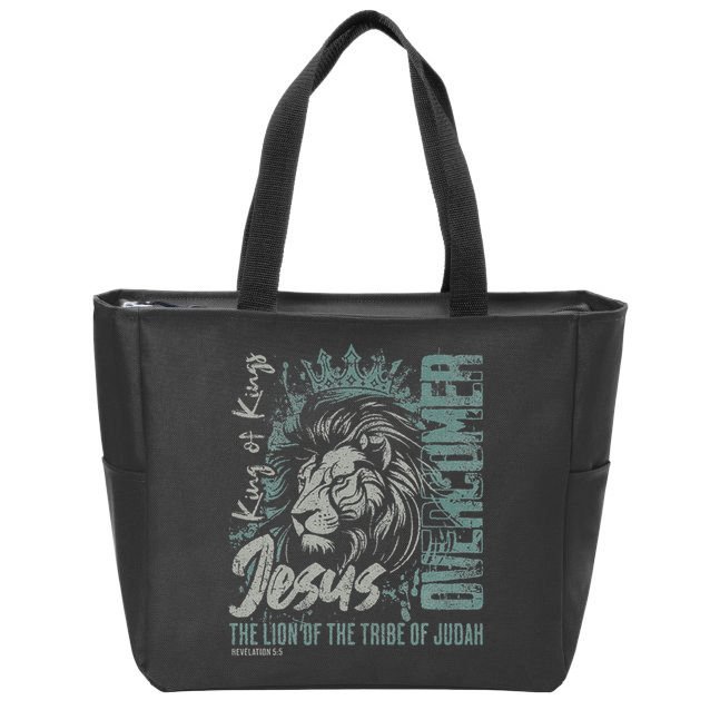 Jesus Is King Lion Of Judah Bible Faith Graphic Christian Zip Tote Bag