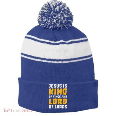 Jesus Is King Lord Women Bible Verse Christian Stripe Pom Pom Beanie