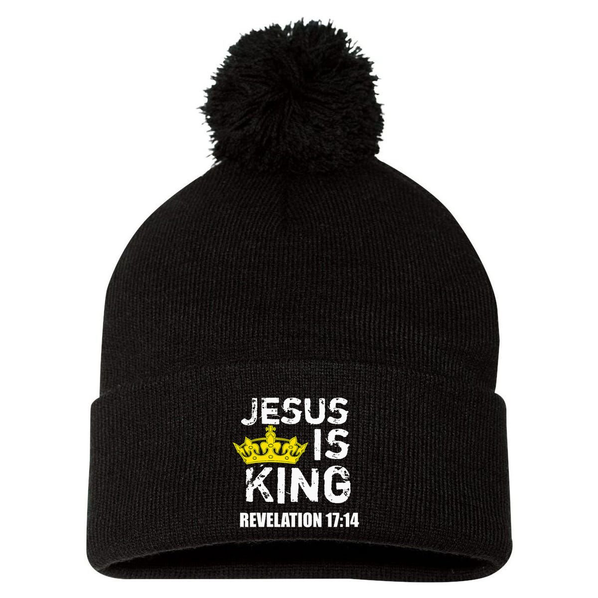 Jesus Is King Faith God Christian Jesus4m3 Pom Pom 12in Knit Beanie
