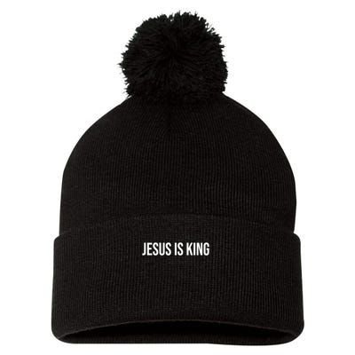 Jesus is King Minimalist Christian Faith Pom Pom 12in Knit Beanie