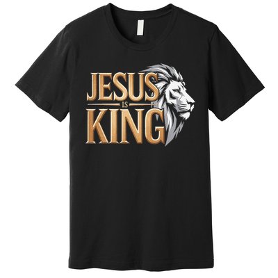 Jesus Is King Christian Lion Religious Faith Bible Verse Premium T-Shirt