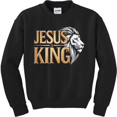 Jesus Is King Christian Lion Religious Faith Bible Verse Kids Sweatshirt
