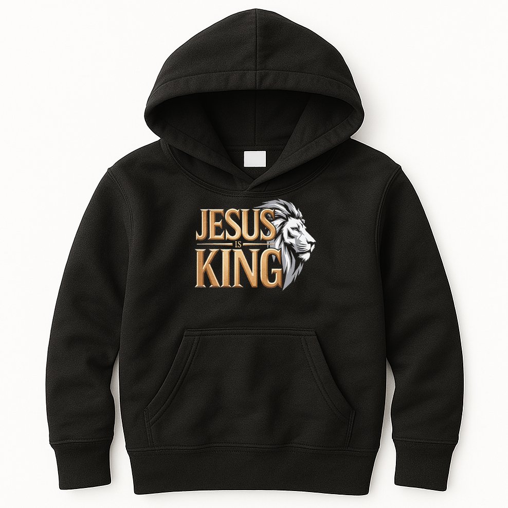 Jesus Is King Christian Lion Religious Faith Bible Verse Kids Hoodie