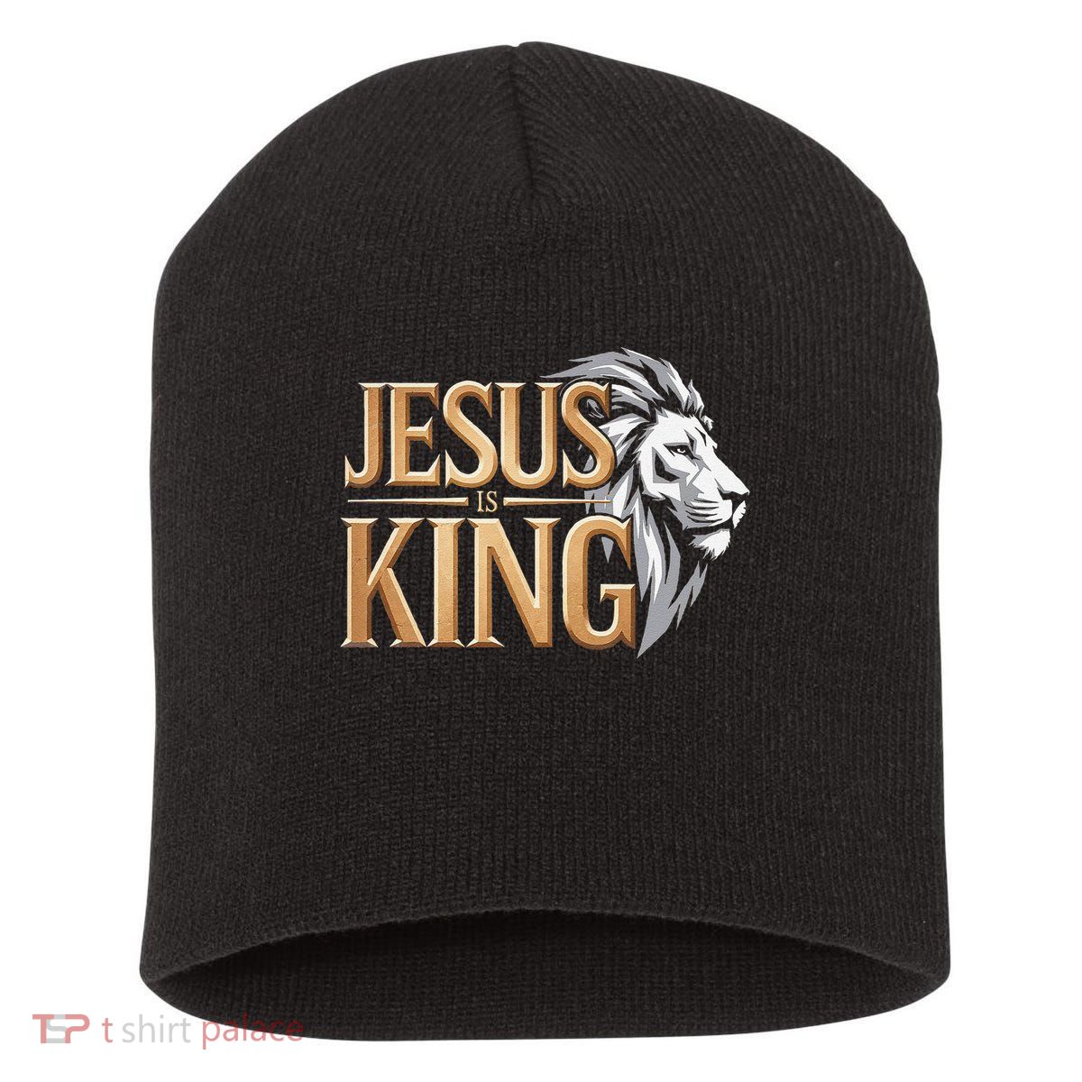 Jesus Is King Christian Lion Religious Faith Bible Verse Short Acrylic Beanie