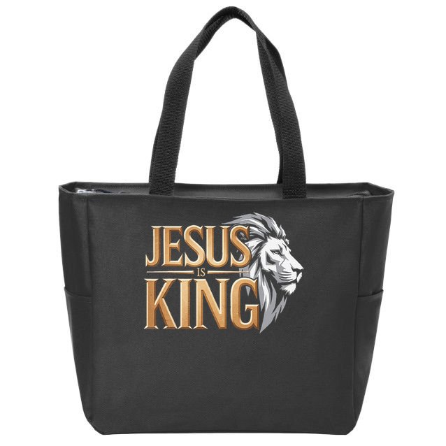 Jesus Is King Christian Lion Religious Faith Bible Verse Zip Tote Bag