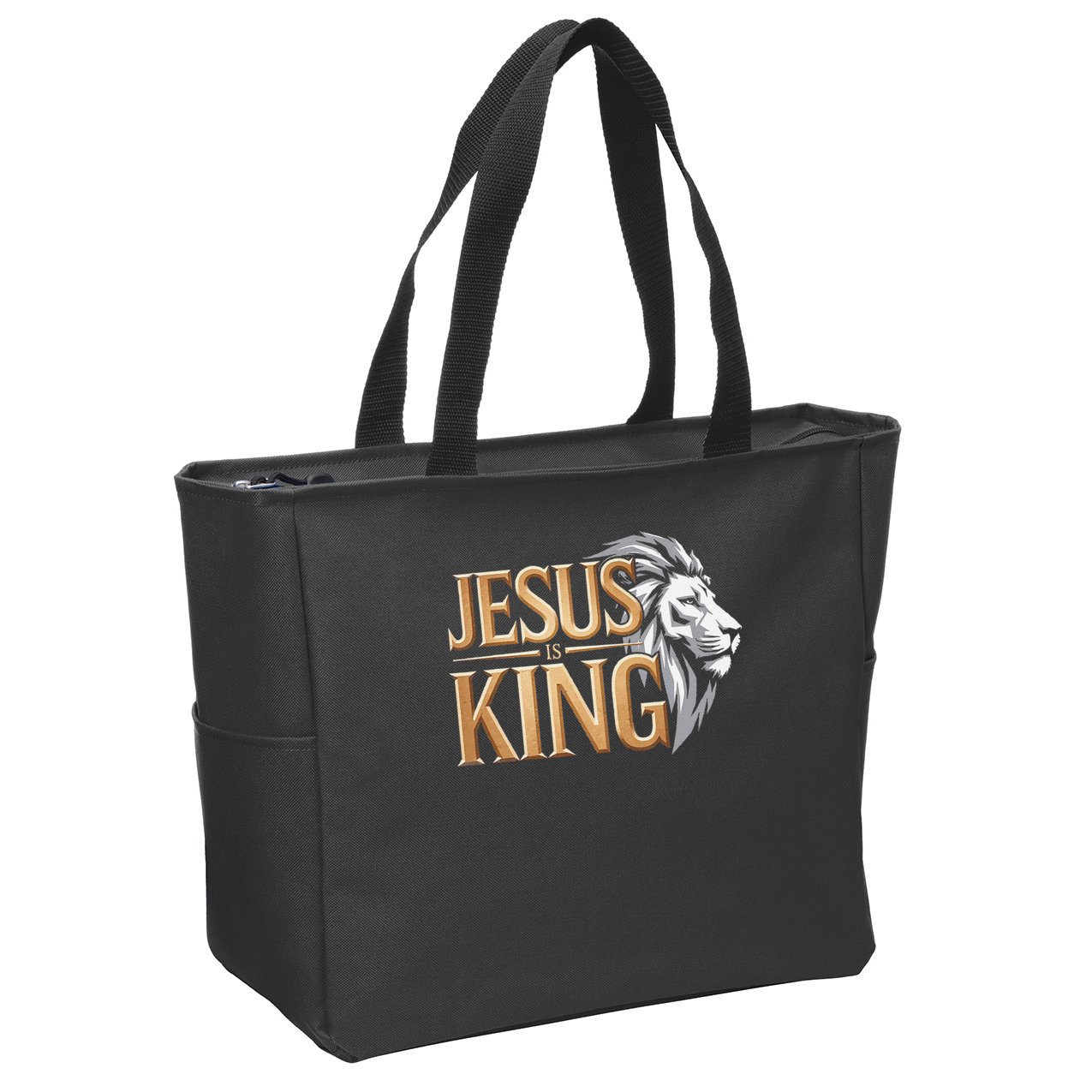 Jesus Is King Christian Lion Religious Faith Bible Verse Zip Tote Bag