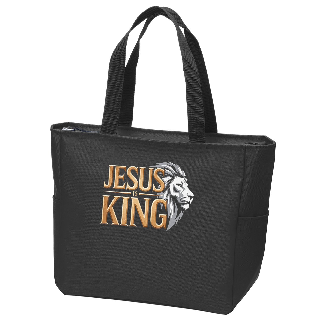 Jesus Is King Christian Lion Religious Faith Bible Verse Zip Tote Bag