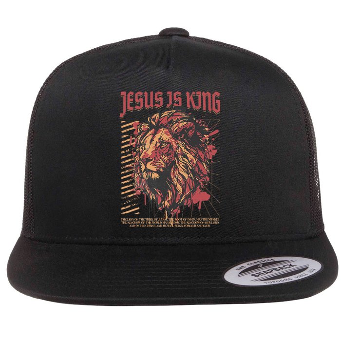 Jesus Is King Lion Christian Jesus Is King Lion Flat Bill Trucker Hat