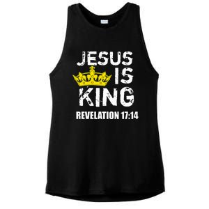 Jesus Is King Faith God Christian Ladies PosiCharge Tri-Blend Wicking Tank