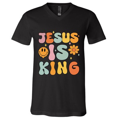 Jesus Is King Christian Religious V-Neck T-Shirt