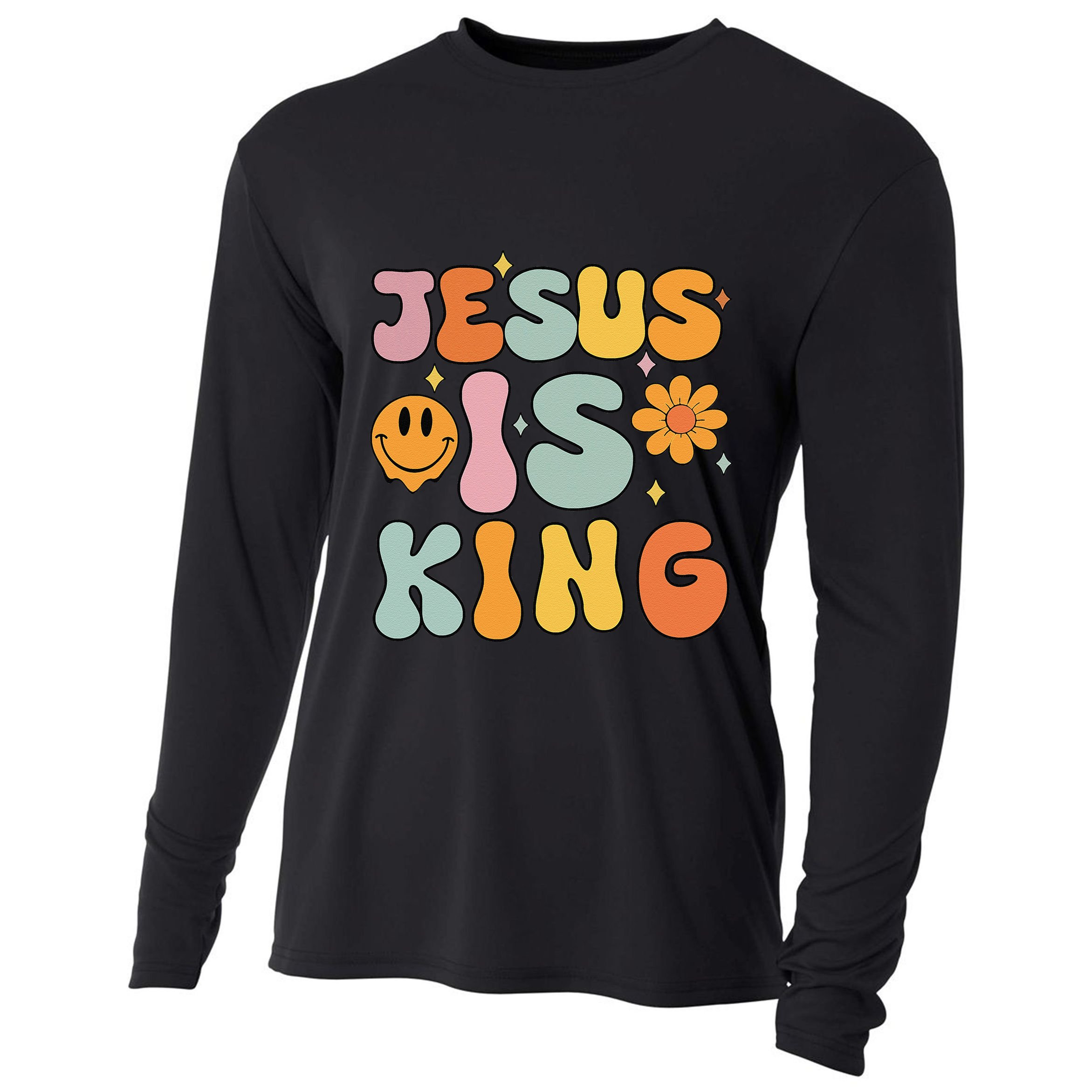 Jesus Is King Christian Religious Cooling Performance Long Sleeve Crew