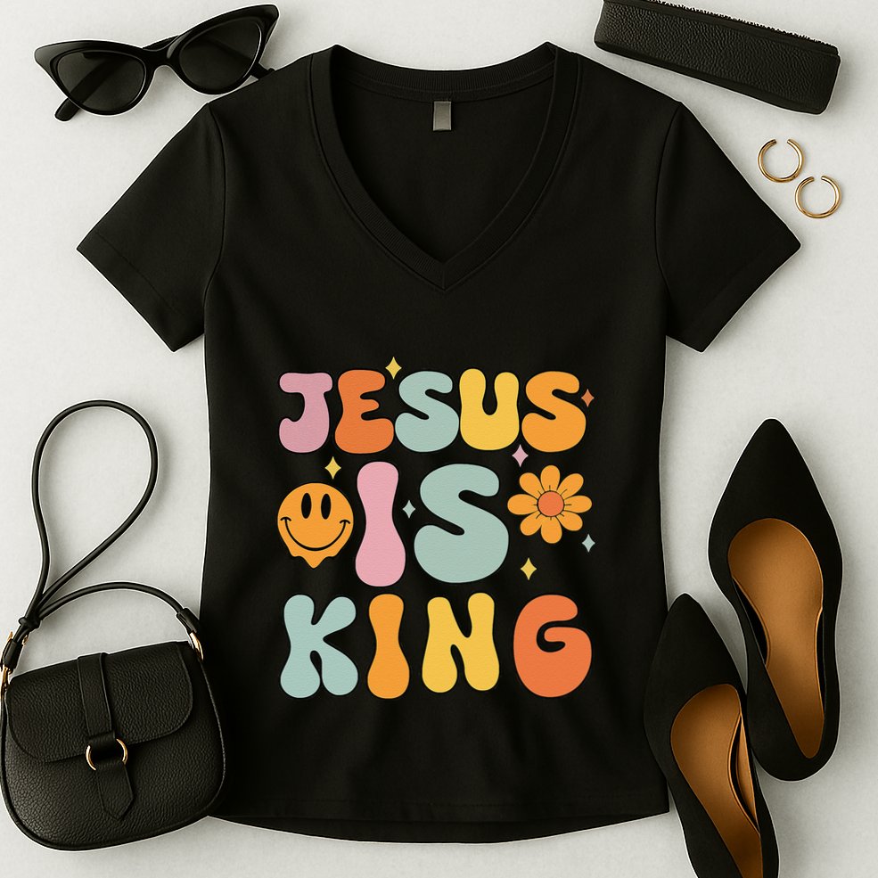 Jesus Is King Christian Religious Women's V-Neck T-Shirt