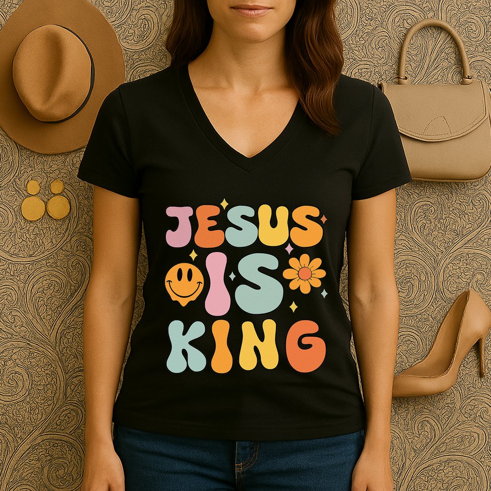 Jesus Is King Christian Religious Women's V-Neck T-Shirt