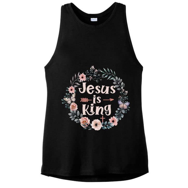 Jesus Is King Religious Floral Christian Ladies PosiCharge Tri-Blend Wicking Tank