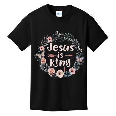 Jesus Is King Religious Floral Christian Kids T-Shirt