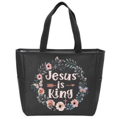 Jesus Is King Religious Floral Christian Zip Tote Bag