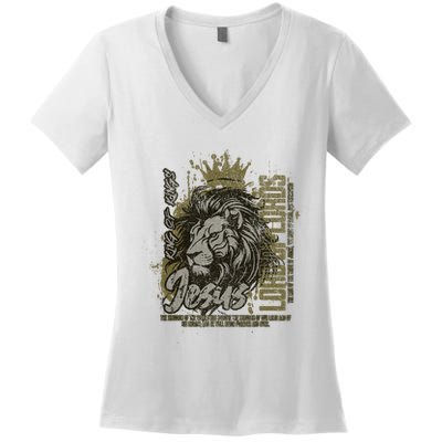 Jesus Is King Of Kings Jesus Lion Of Judah Christian Lion Women's V-Neck T-Shirt