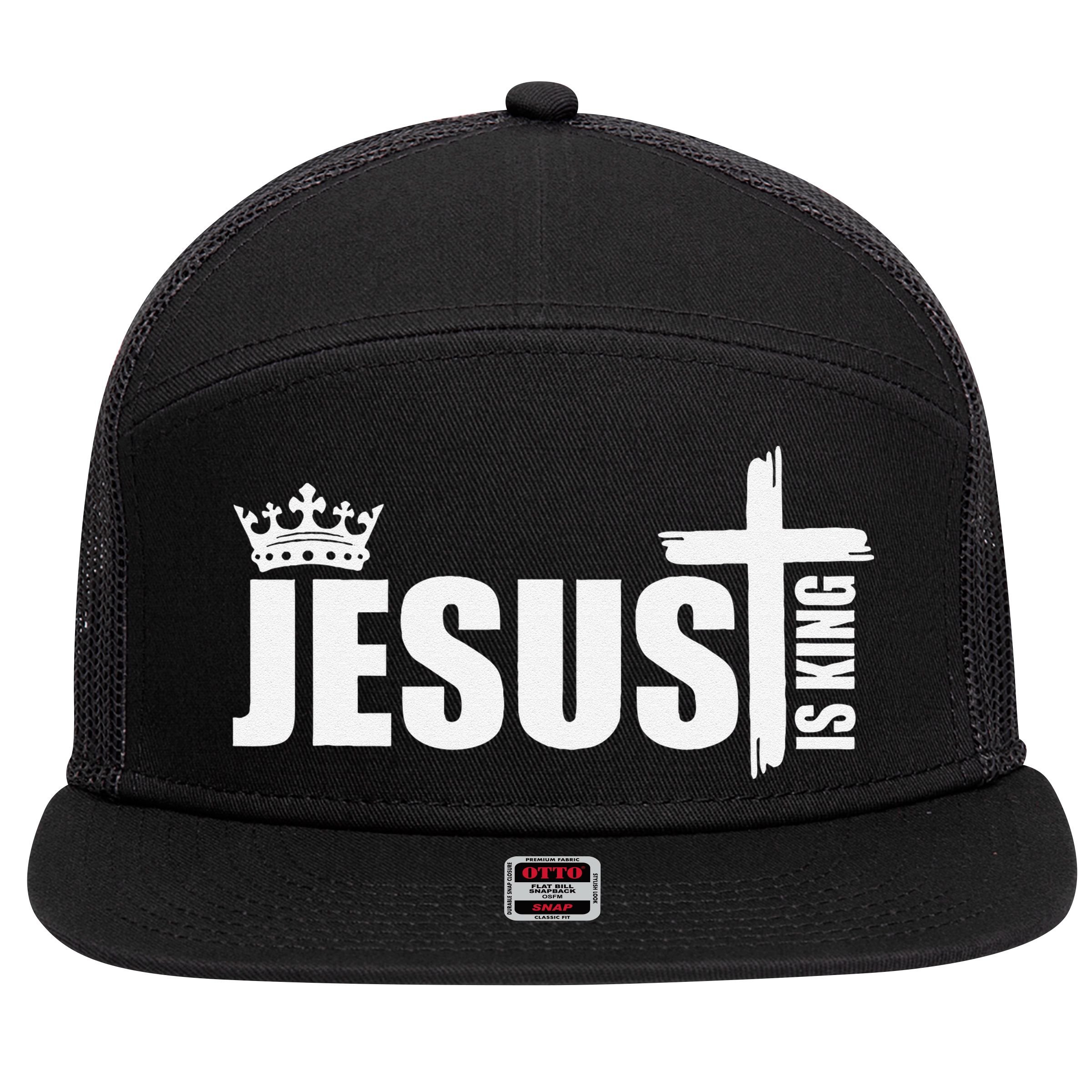 Jesus Is King Simple Crown Logo 7 Panel Mesh Trucker Snapback Hat