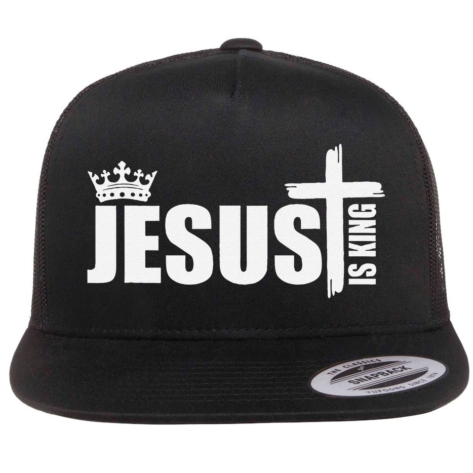 Jesus Is King Simple Crown Logo Flat Bill Trucker Hat