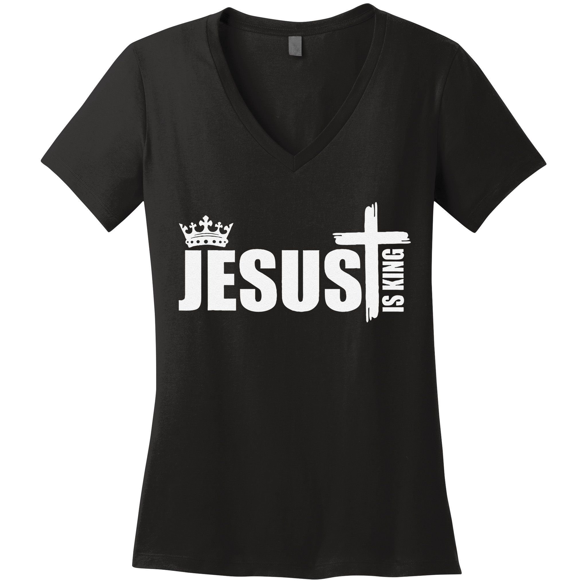 Jesus Is King Simple Crown Logo Women's V-Neck T-Shirt