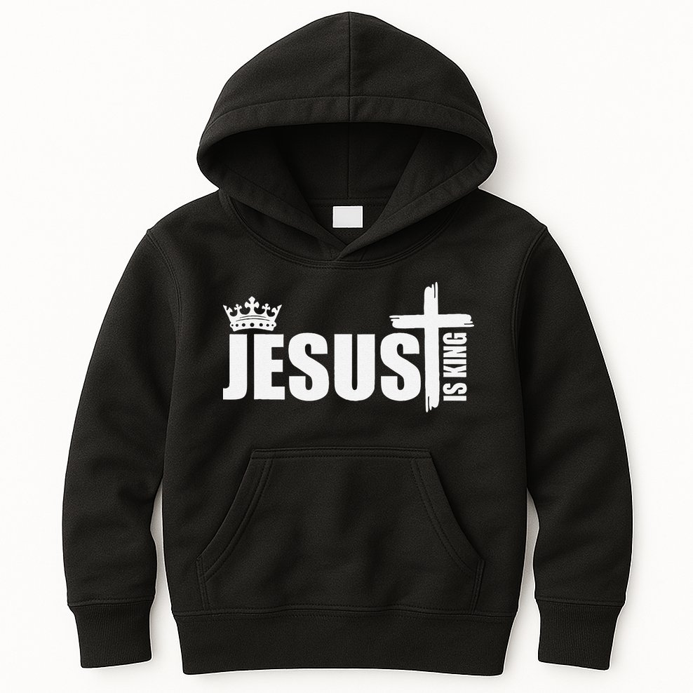 Jesus Is King Simple Crown Logo Kids Hoodie