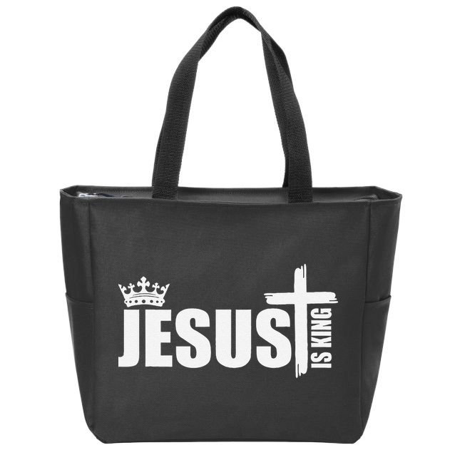 Jesus Is King Simple Crown Logo Zip Tote Bag