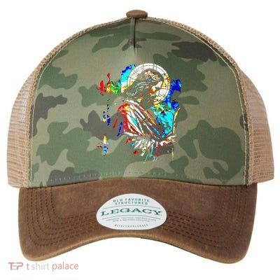 Jesus is King Stained Glass Art Portrait Silhouette Rev 1 8 Legacy Tie Dye Trucker Hat
