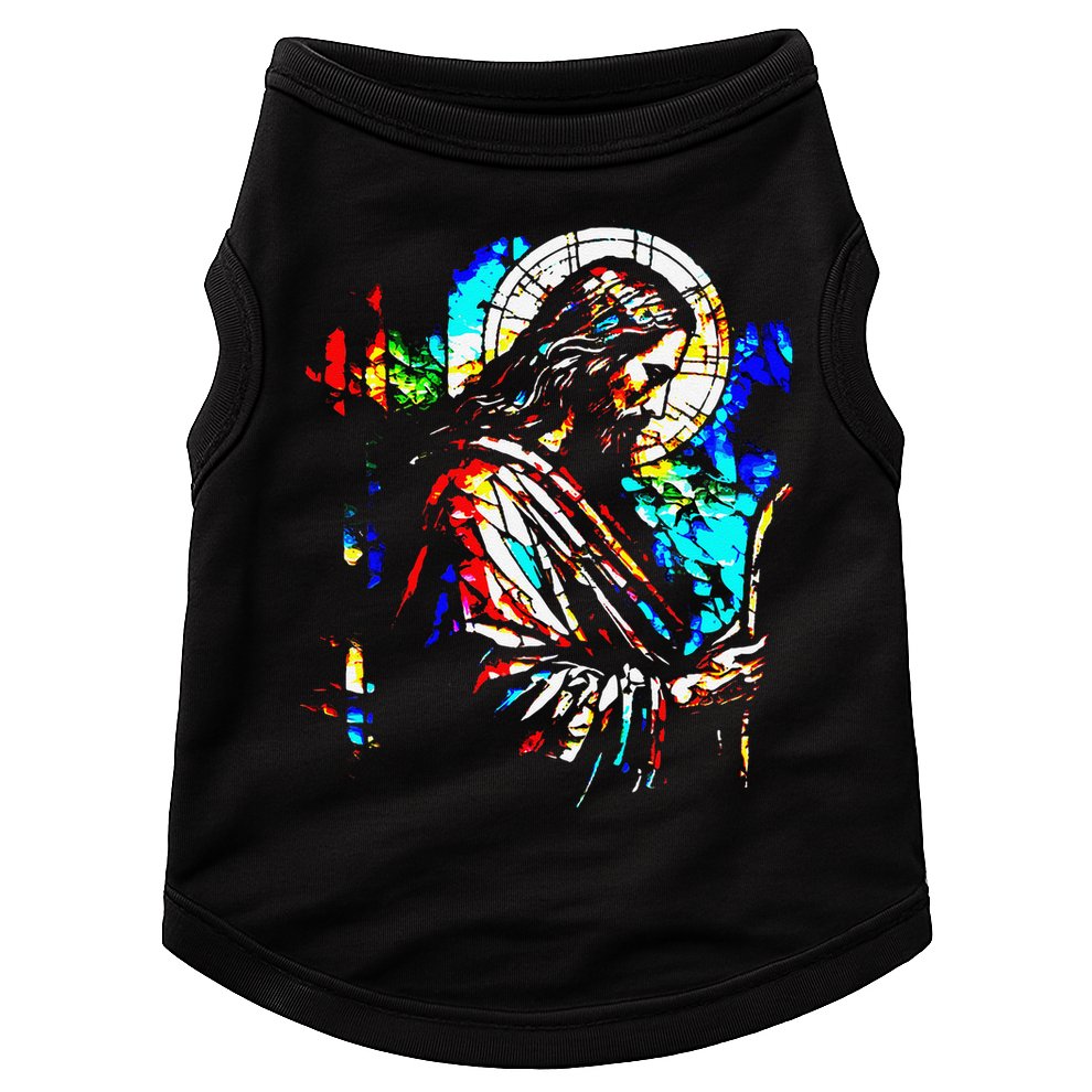 Jesus is King Stained Glass Art Portrait Silhouette Rev 1 8 Doggie Tank