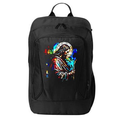 Jesus is King Stained Glass Art Portrait Silhouette Rev 1 8 City Backpack