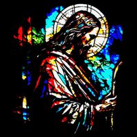 Jesus is King Stained Glass Art Portrait Silhouette Rev 1 8 City Backpack