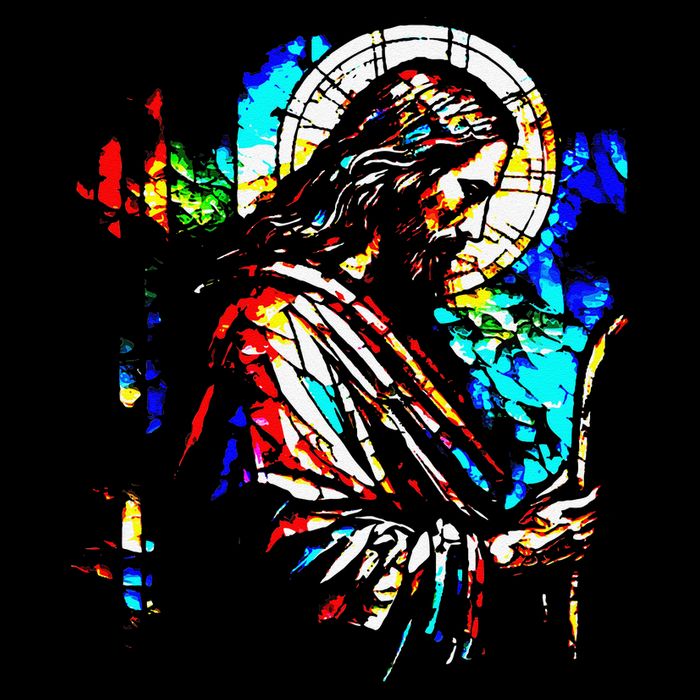 Jesus is King Stained Glass Art Portrait Silhouette Rev 1 8 City Backpack