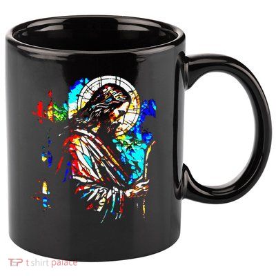 Jesus is King Stained Glass Art Portrait Silhouette Rev 1 8 11oz C Handle Ceramic Mug